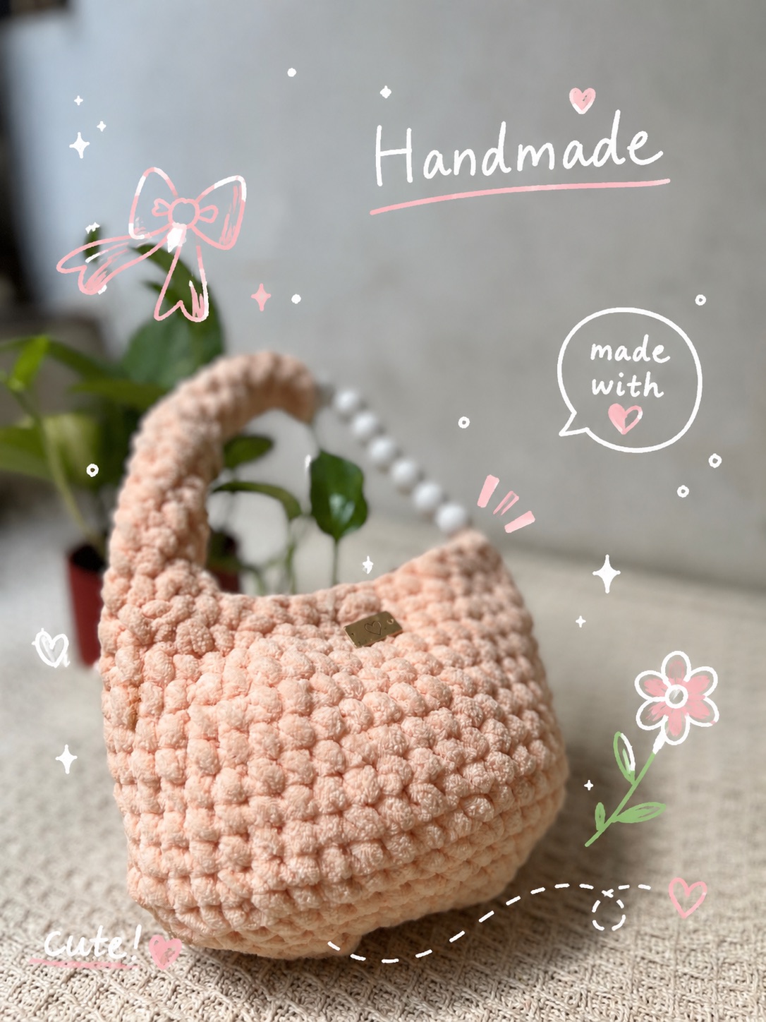 Peach beaded purse