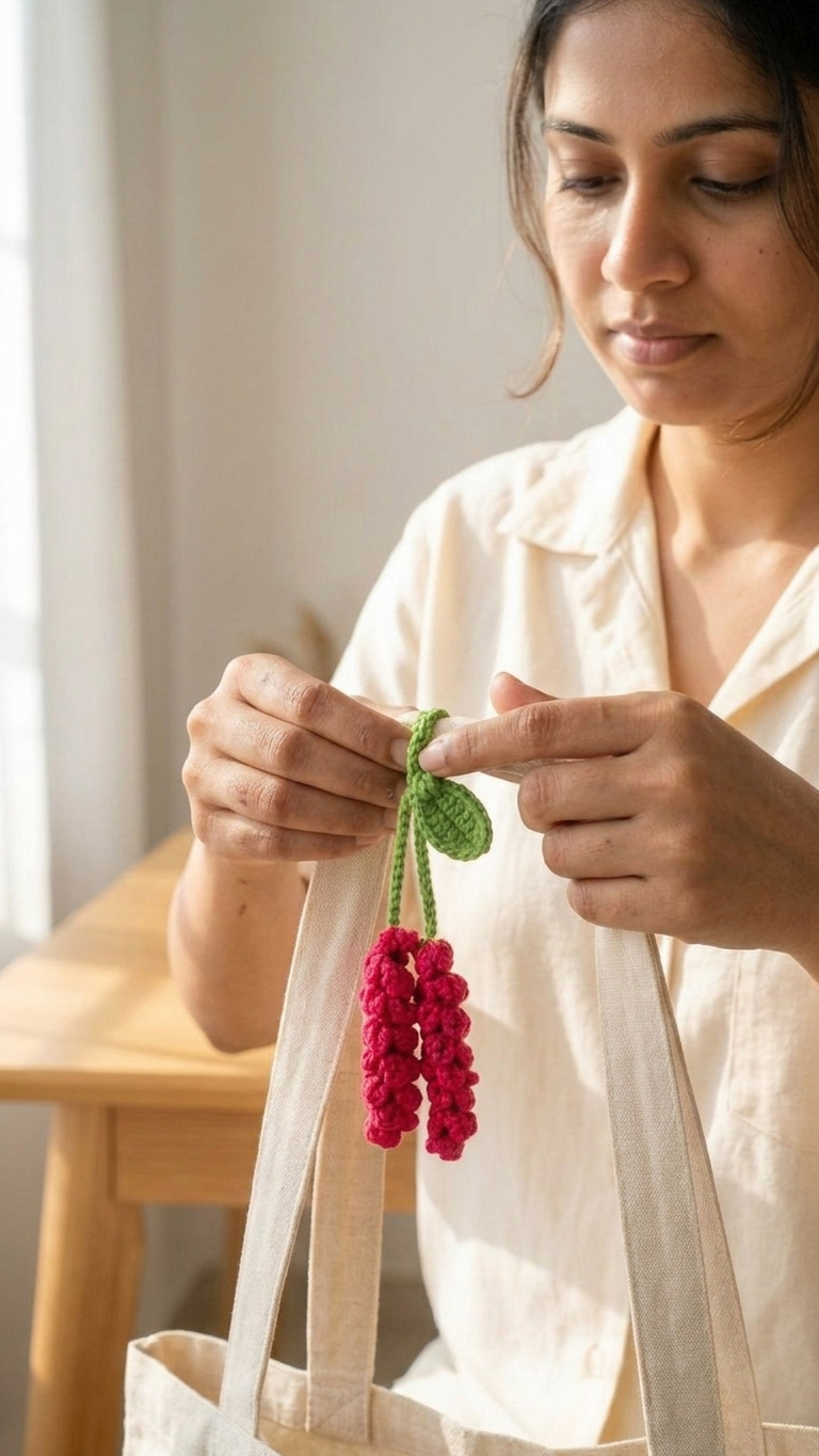 Pink flower bag charm alternate view