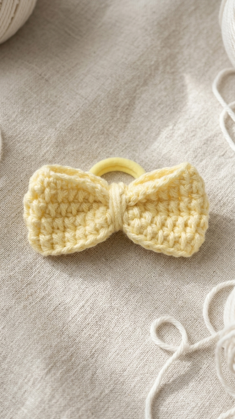Yellow bow hair tie alternate view