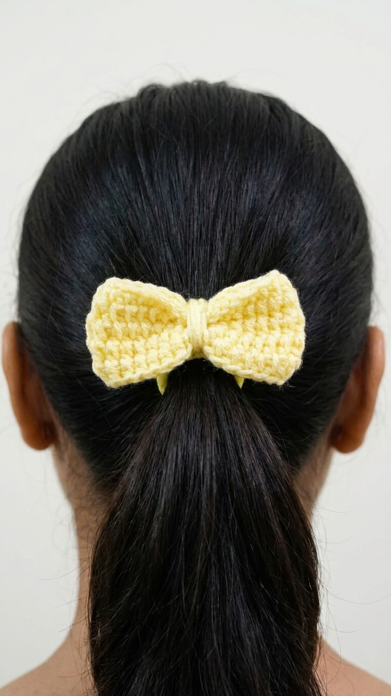 Yellow bow hair tie alternate view