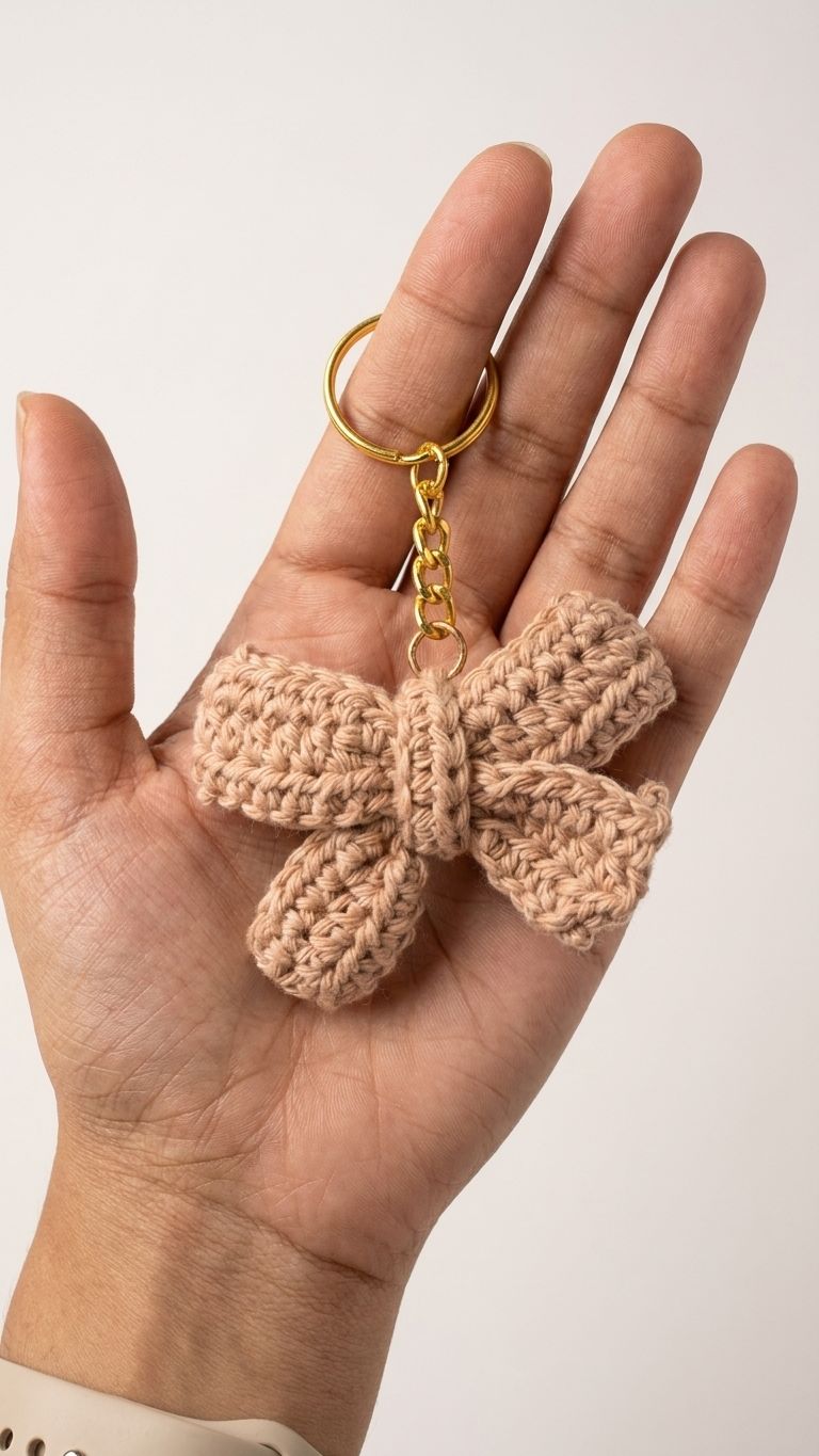 Beige bow keychain alternate view