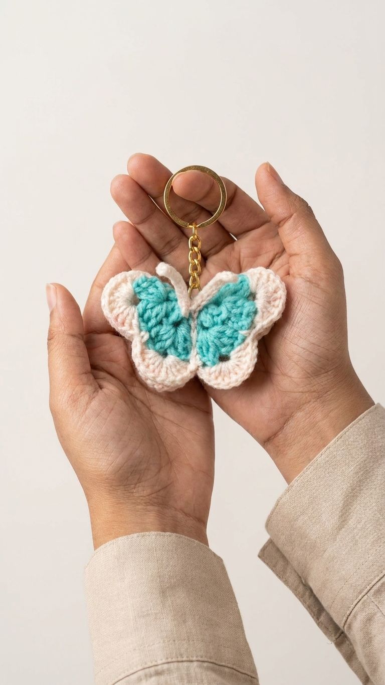 Blue butterfly keychain alternate view